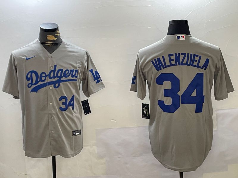 Men Los Angeles Dodgers #34 Valenzuela Grey Game 2024 Nike MLB Jersey style 1120->los angeles dodgers->MLB Jersey
